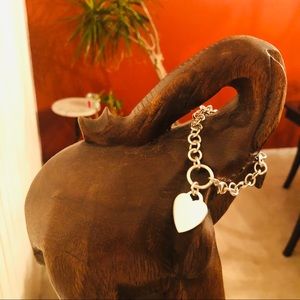 Sterling Silver Link Bracelet .925  Heart Charm